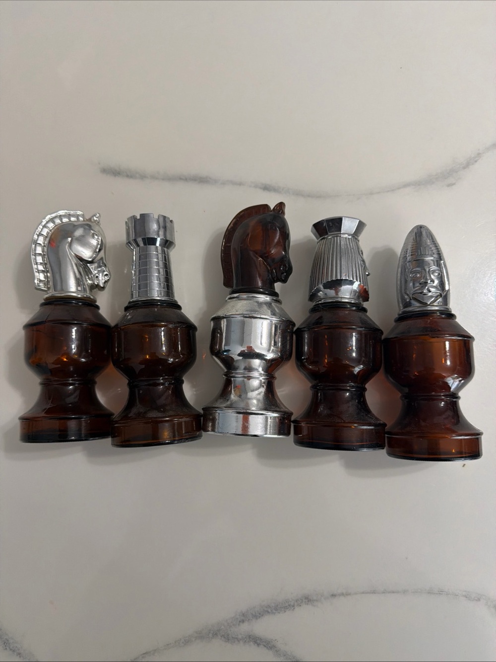 Decorative Amber Glass Avon Set - Amber and Silver